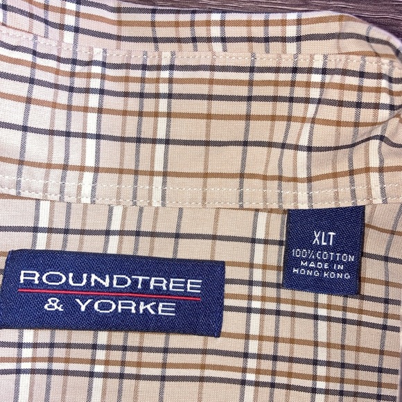 EUC Roundtree & Yorke Tan Plaid XLT Wrinkle Free Long Sleeve Button Down Shirt - Picture 3 of 7